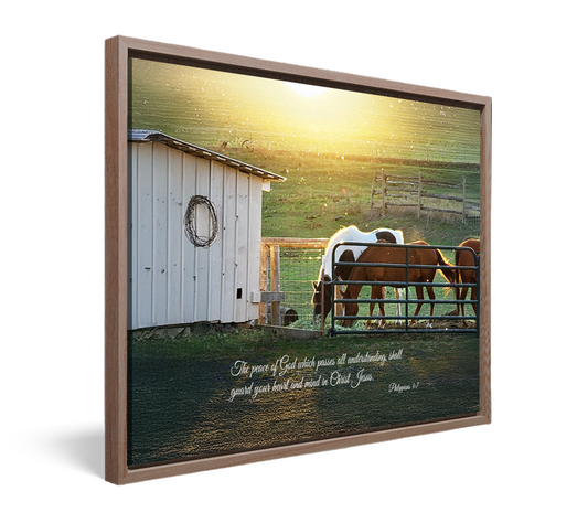 Framed print of horses in the sunset right angle