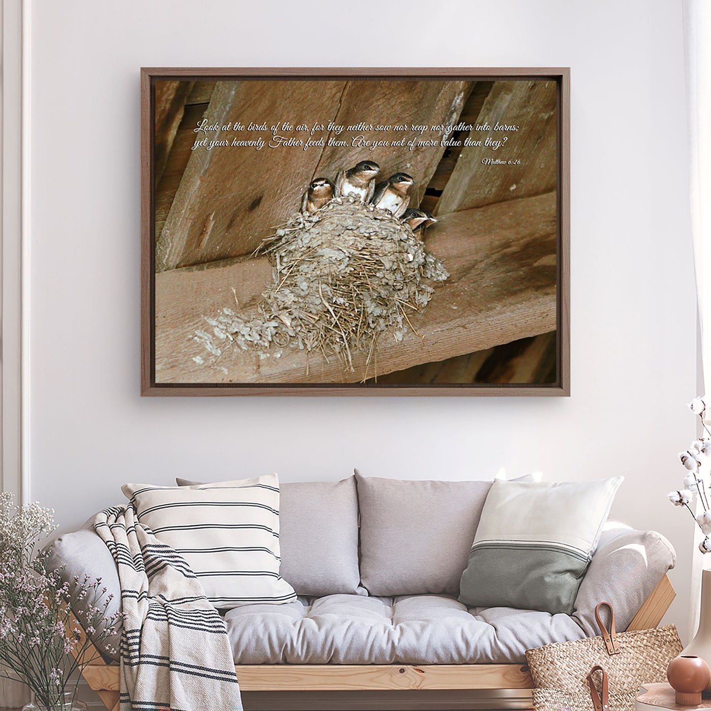 "Look At The Birds Of The Air" Framed Canvas